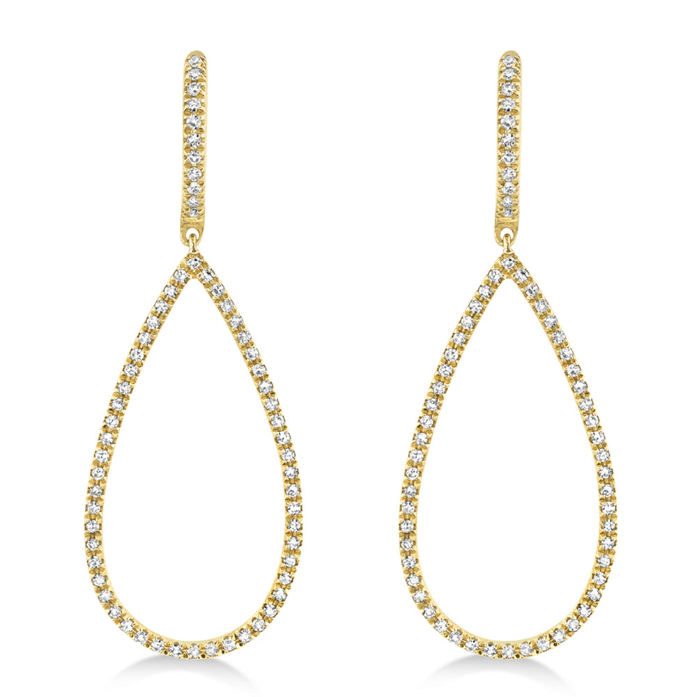 Diamond Huggie Teardrop Shape Drop Earrings 14k Yellow Gold (0.40ct)