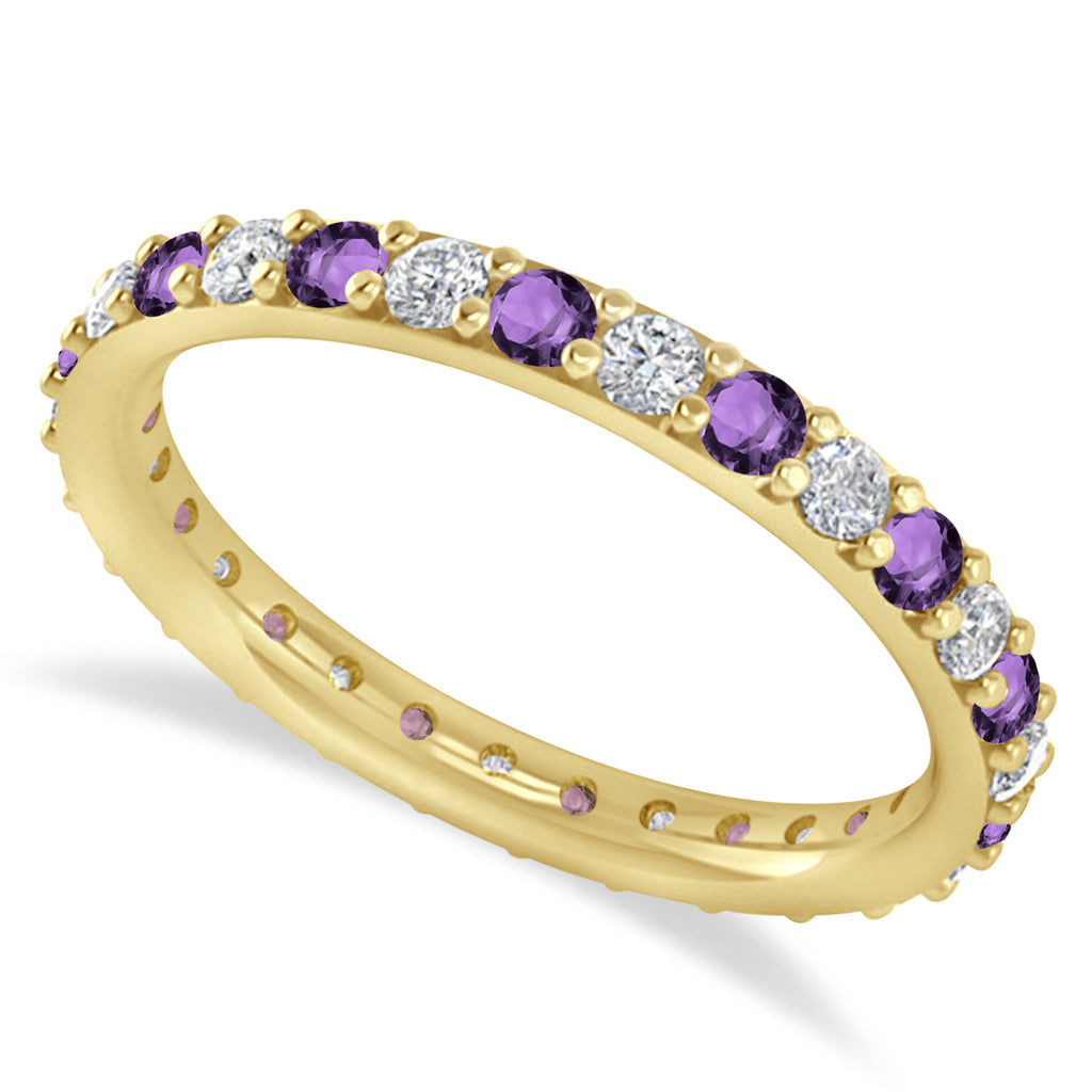 Diamond & Amethyst Eternity Wedding Band 14k Yellow Gold (0.87ct) Size 4.5