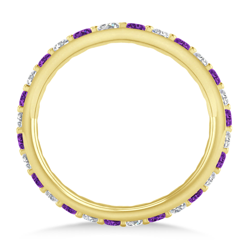 Diamond & Amethyst Eternity Wedding Band 14k Yellow Gold (0.87ct) Size 4.5
