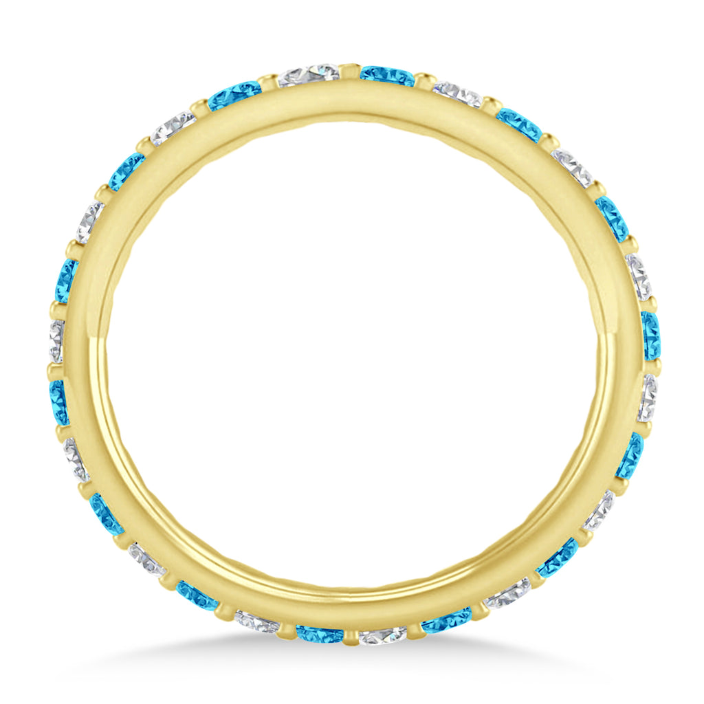 Diamond & Blue Topaz Eternity Wedding Band 14k Yellow Gold (0.87ct) - SIZE 7