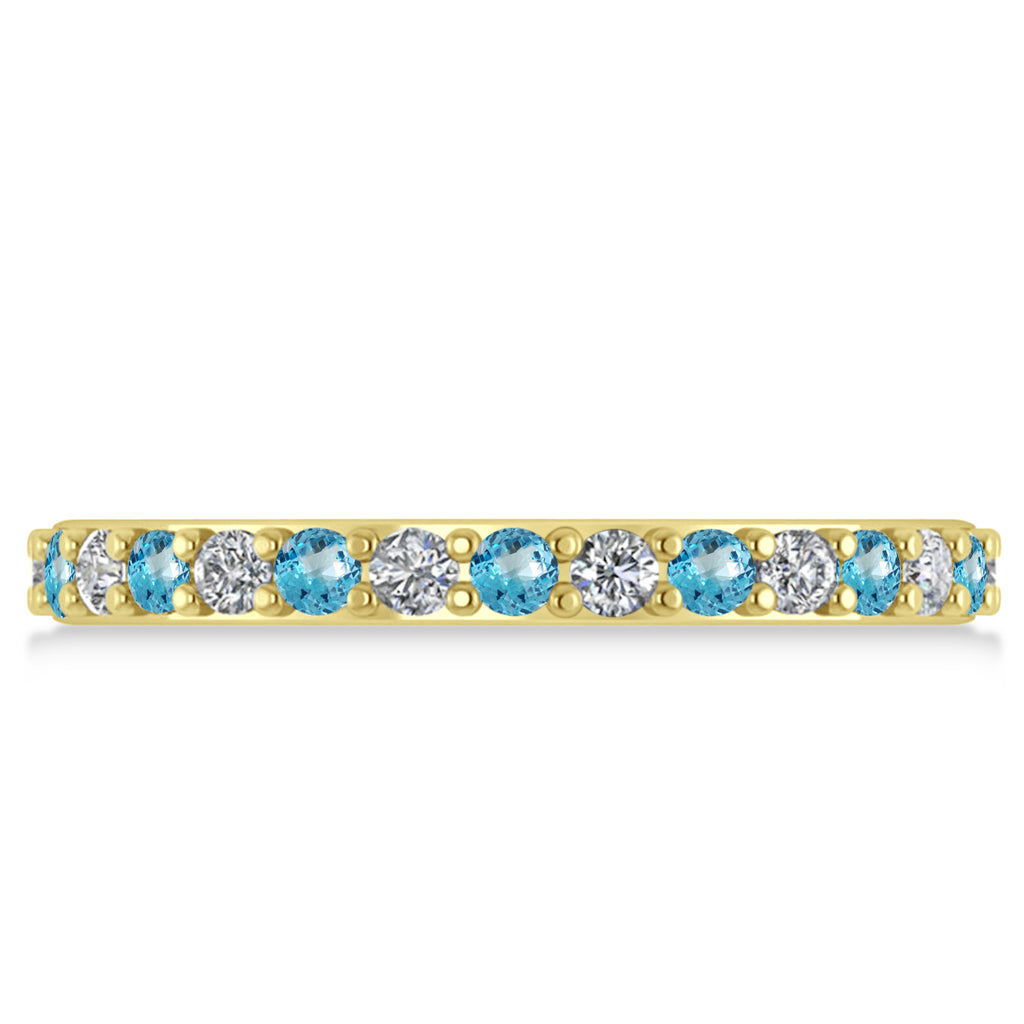 Diamond & Blue Topaz Eternity Wedding Band 14k Yellow Gold (0.87ct) - SIZE 7