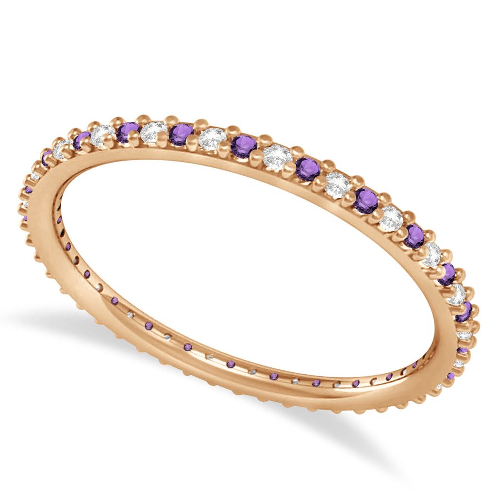 Diamond & Amethyst Eternity Wedding Band 14k Rose Gold (0.25ct) SIZE 8