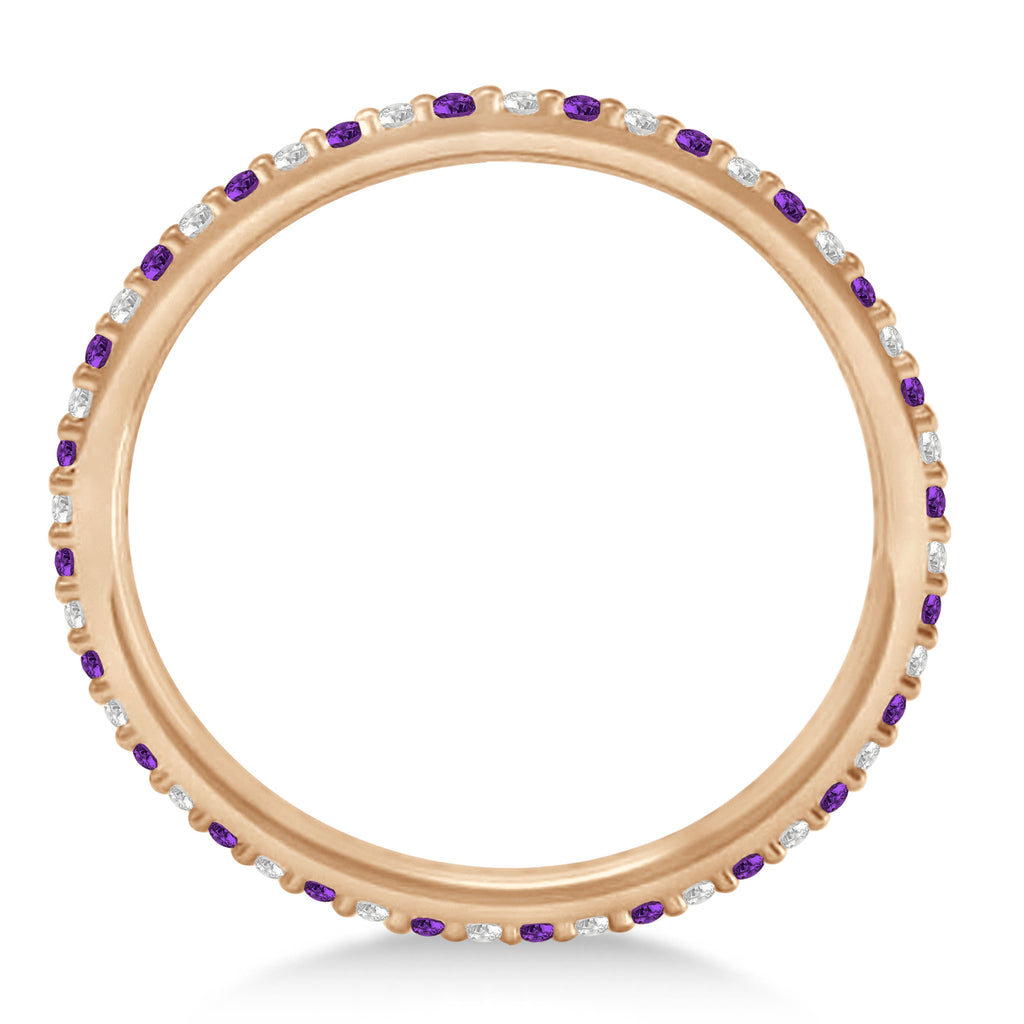 Diamond & Amethyst Eternity Wedding Band 14k Rose Gold (0.25ct) SIZE 8