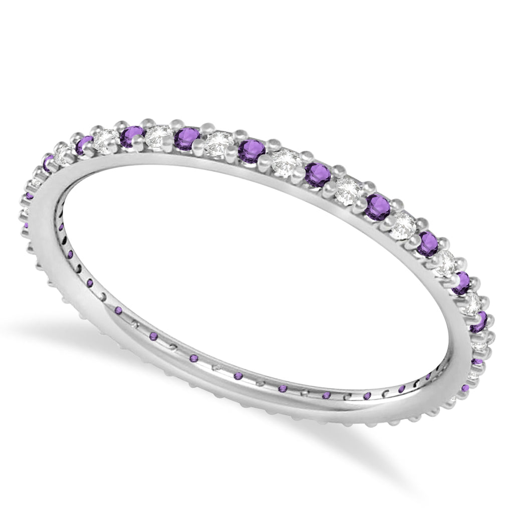 Diamond & Amethyst Eternity Wedding Band 14k White Gold (0.25ct) - SIZE 7