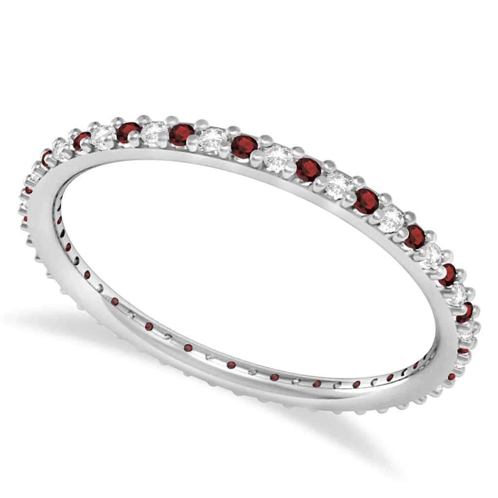 Petite Diamond & Garnet Eternity Wedding Band 14k White Gold (0.25ct) SIZE 4.75