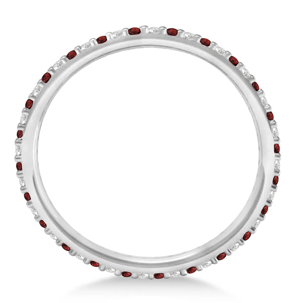 Petite Diamond & Garnet Eternity Wedding Band 14k White Gold (0.25ct) SIZE 5.5