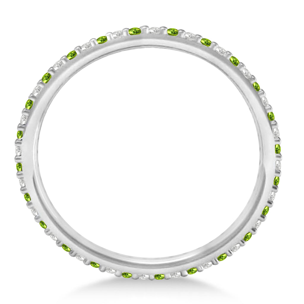 Petite Diamond & Peridot Eternity Wedding Band 14k White Gold (0.25ct) size 4.5