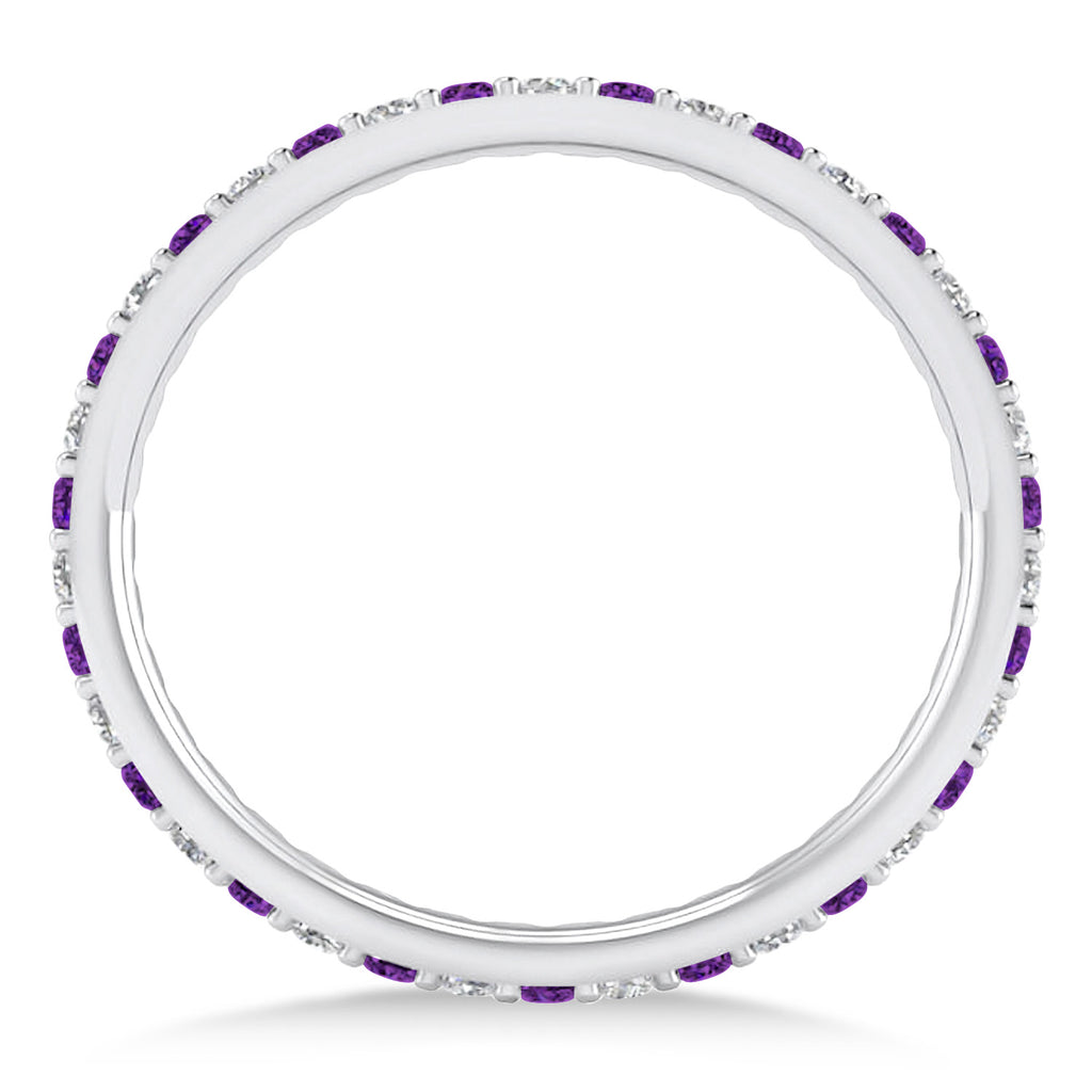 Diamond & Amethyst Eternity Wedding Band 14k White Gold (0.57ct) Size7