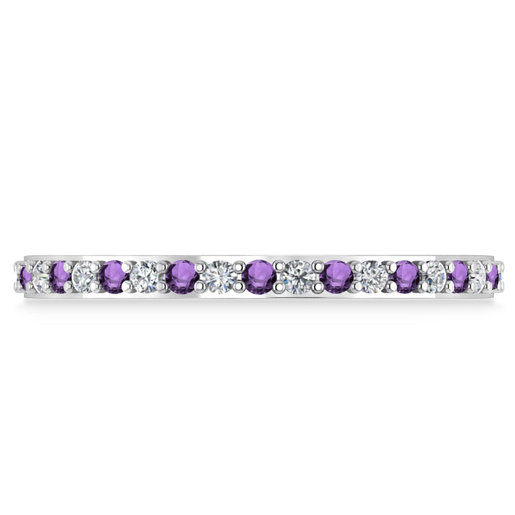 Diamond & Amethyst Eternity Wedding Band 14k White Gold (0.57ct) Size7