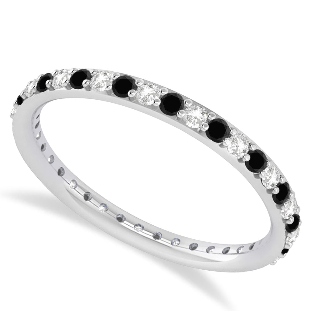 Black & White Diamond Eternity Wedding Band 14k White Gold (0.57ct) size 5
