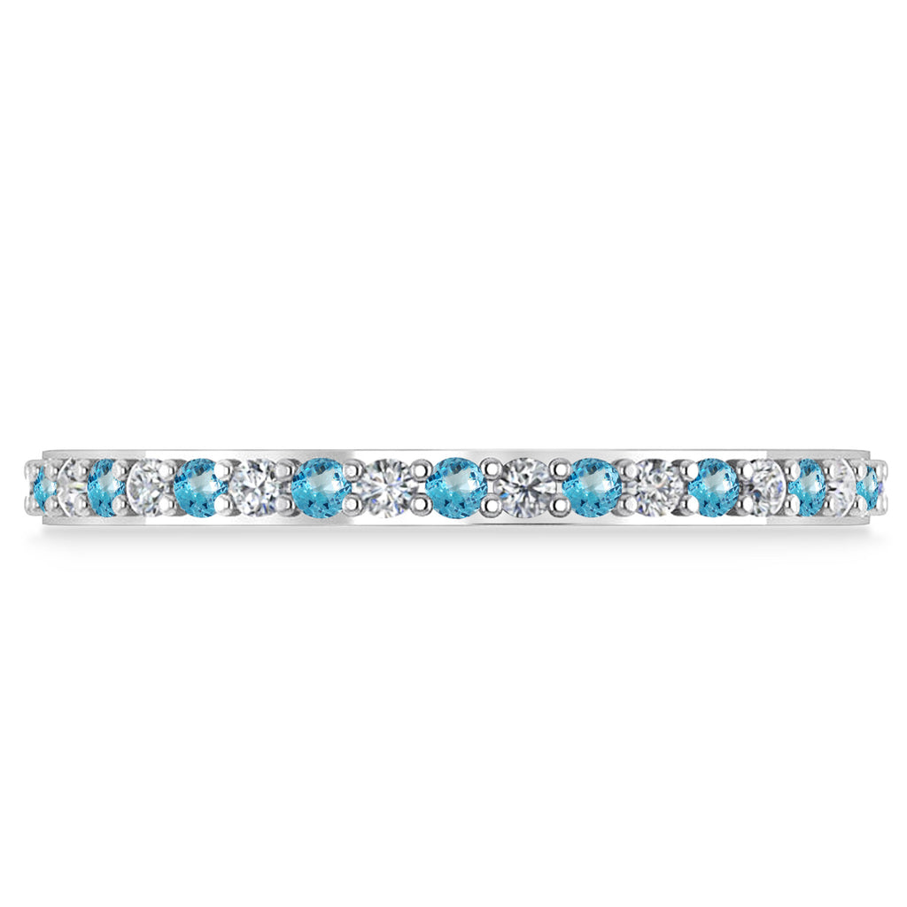 Diamond & Blue Topaz Eternity Wedding Band 14k White Gold (0.57ct) size 7.25