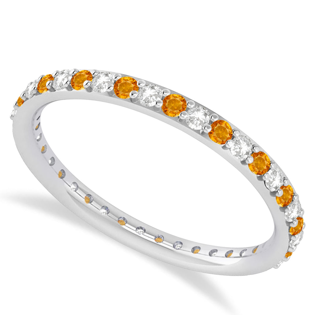 Diamond & Citrine Eternity Wedding Band 14k White Gold (0.57ct) size 5