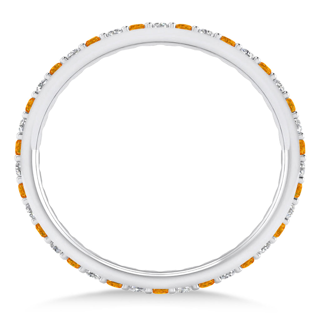 Diamond & Citrine Eternity Wedding Band 14k White Gold (0.57ct) size 5