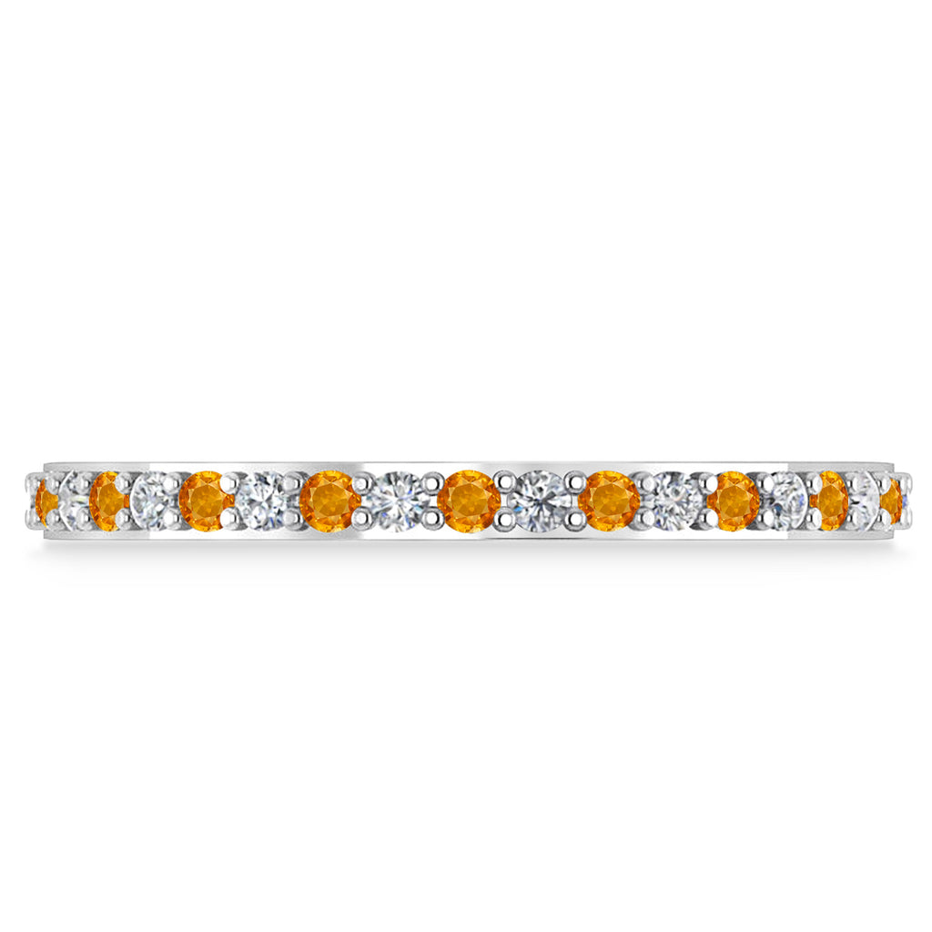 Diamond & Citrine Eternity Wedding Band 14k White Gold (0.57ct) size 5
