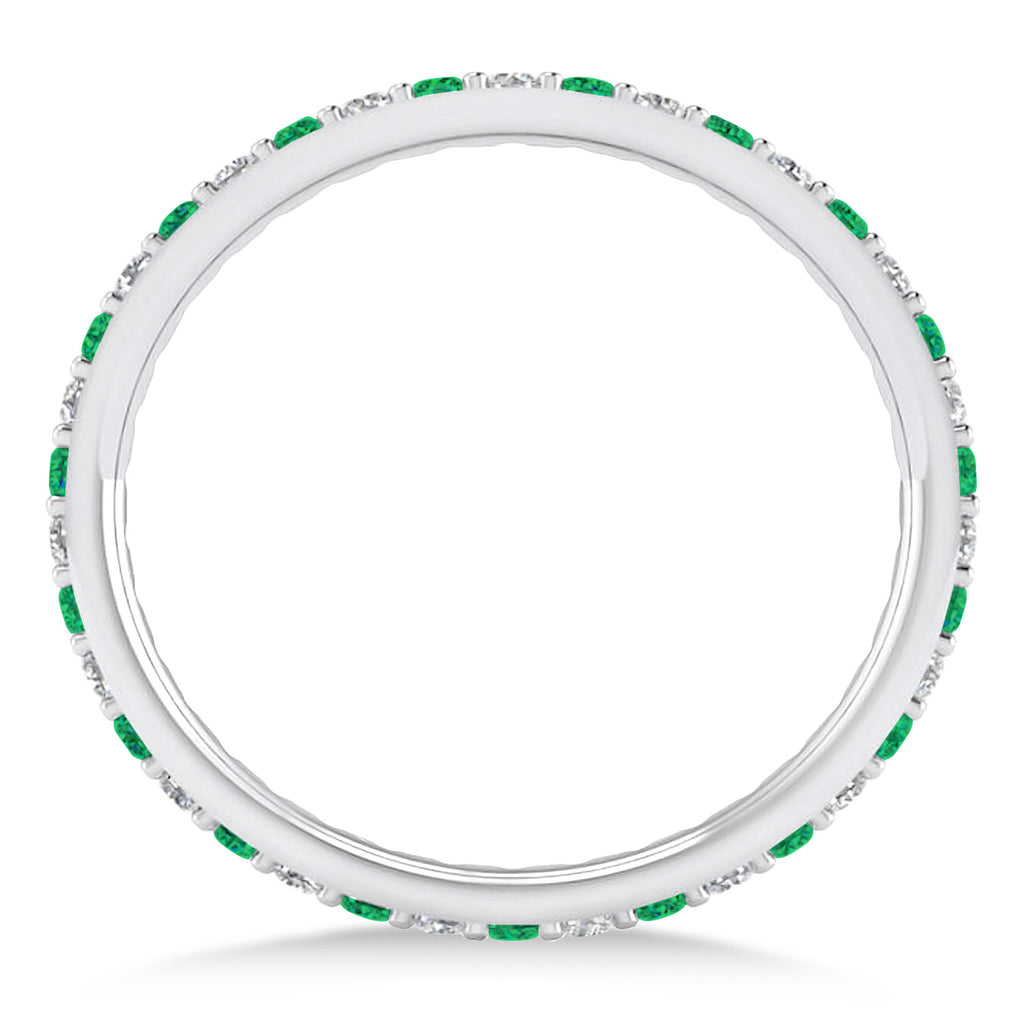 Diamond & Emerald Eternity Wedding Band 14k White Gold (0.57ct) size 6
