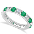 Diamond & Emerald Eternity Wedding Band 14k White Gold (0.57ct) size 8