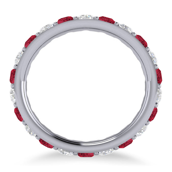 Diamond & Ruby Eternity Wedding Band 14k White Gold (1.76ct) SIZE 6.25