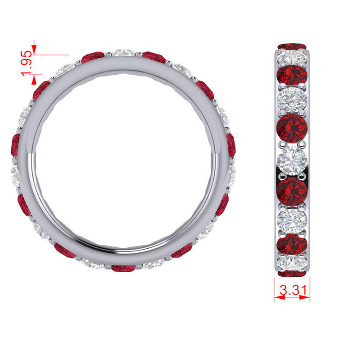 Diamond & Ruby Eternity Wedding Band 14k White Gold (1.76ct) SIZE 6.25