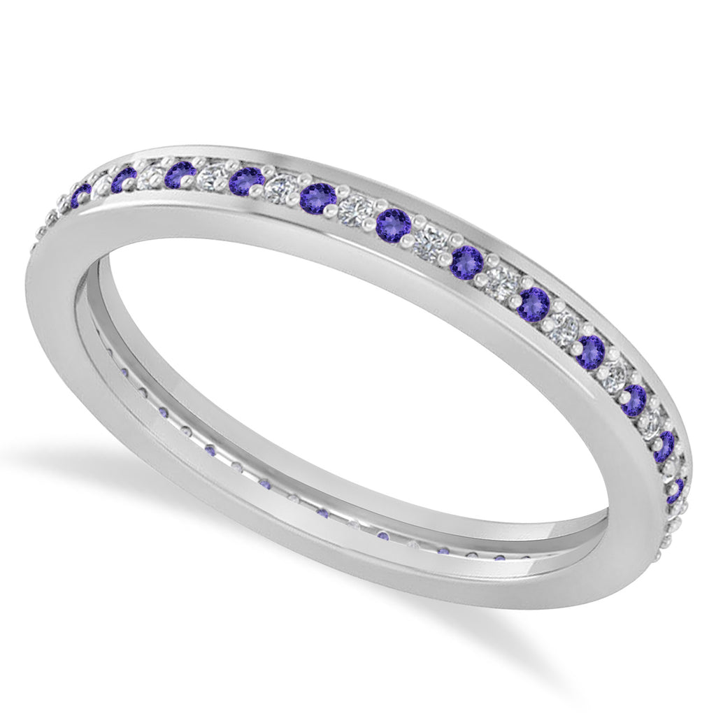 Diamond & Tanzanite Eternity Wedding Band 14k White Gold (0.28ct)
