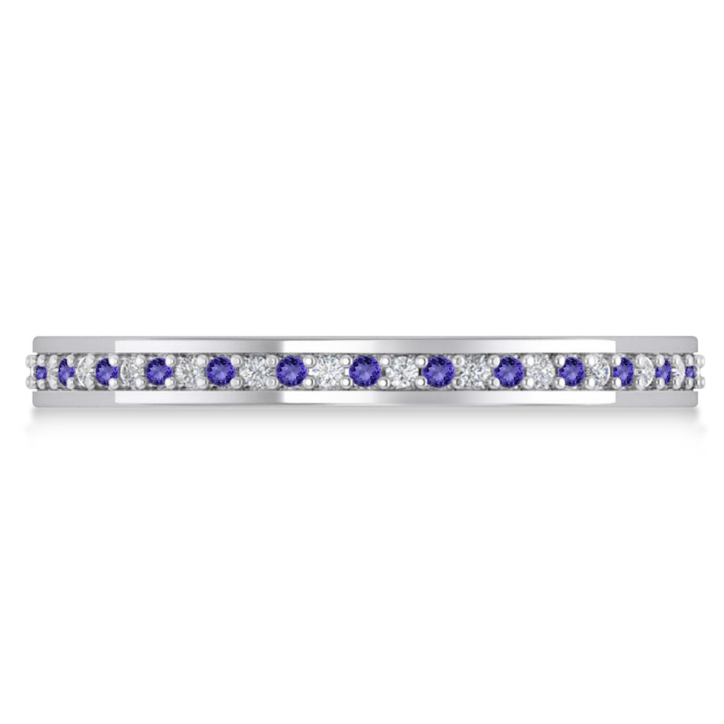 Diamond & Tanzanite Eternity Wedding Band 14k White Gold (0.28ct)
