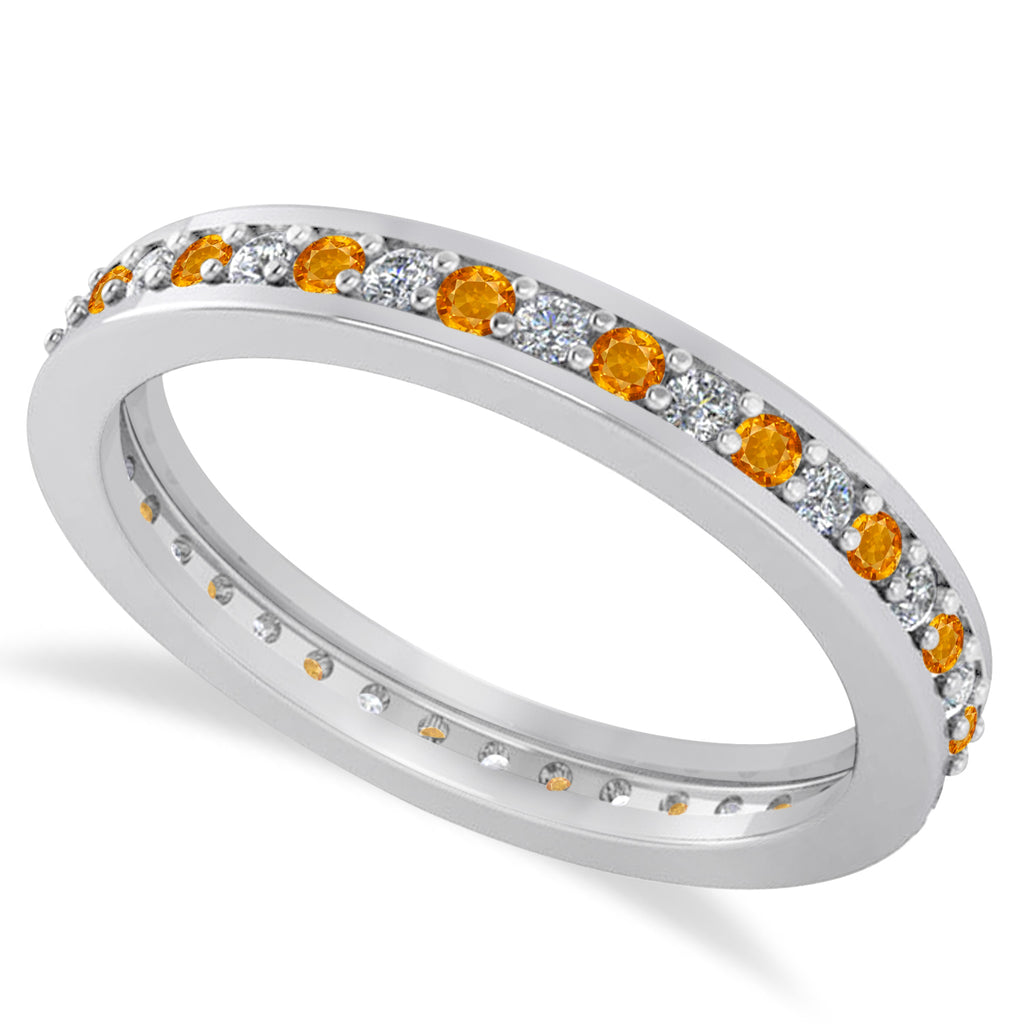 Diamond & Citrine Eternity Wedding Band 14k White Gold (0.59ct)
