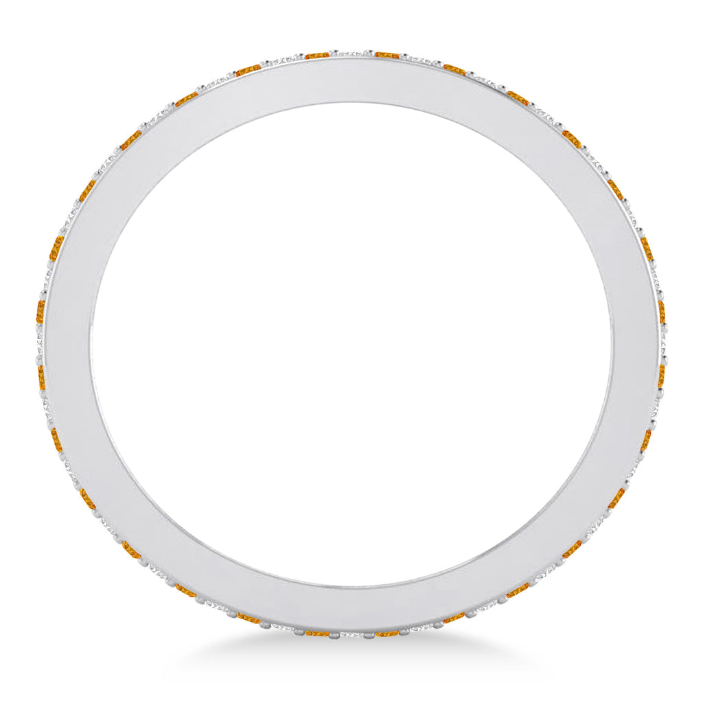Diamond & Citrine Eternity Wedding Band 14k White Gold (0.59ct)