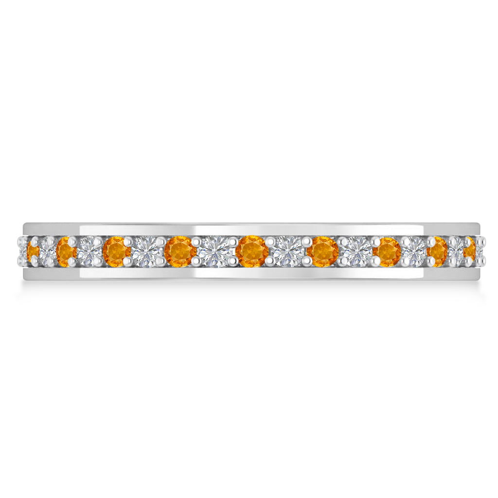 Diamond & Citrine Eternity Wedding Band 14k White Gold (0.59ct)