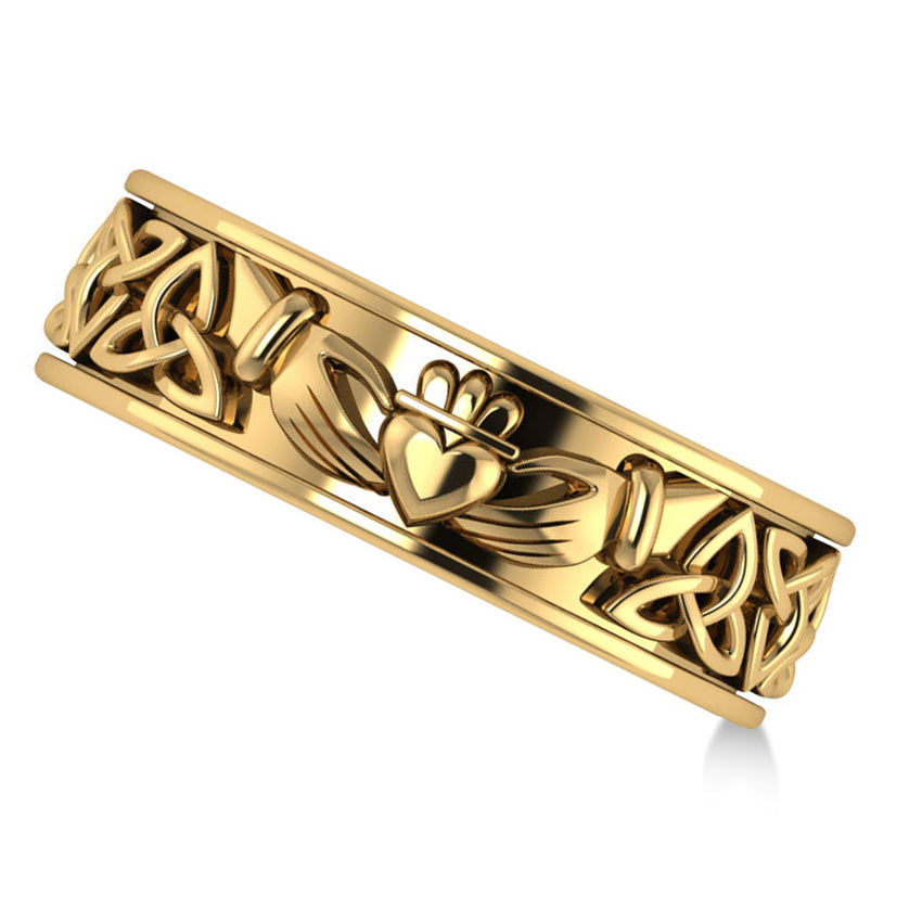 Claddagh & Celtic Knot Eternity Wedding Band 14k Yellow Gold