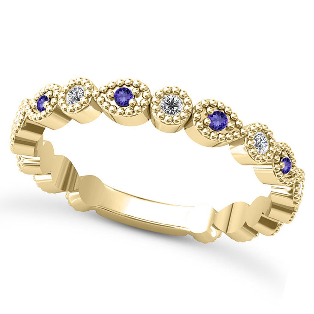 Alternating Diamond & Tanzanite Wedding Band 14k Yellow Gold (0.21ct)