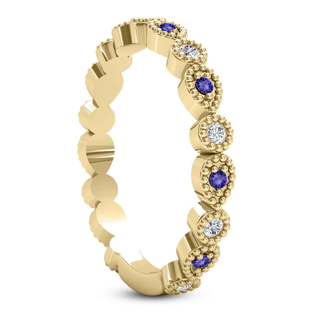 Alternating Diamond & Tanzanite Wedding Band 14k Yellow Gold (0.21ct)