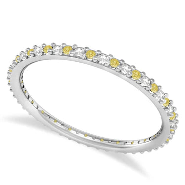 Yellow & White Diamond Eternity Wedding Band 14k White Gold (0.25ct) size 7.25