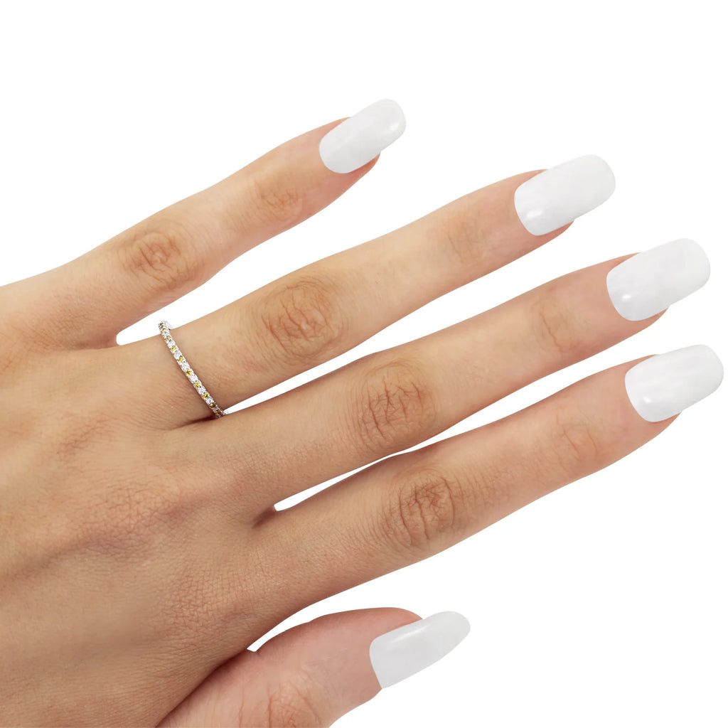 Yellow & White Diamond Eternity Wedding Band 14k White Gold (0.25ct) size 7.25