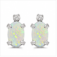 Oval Opal and Diamond Studs Earrings 14k White Gold (1.12ct)