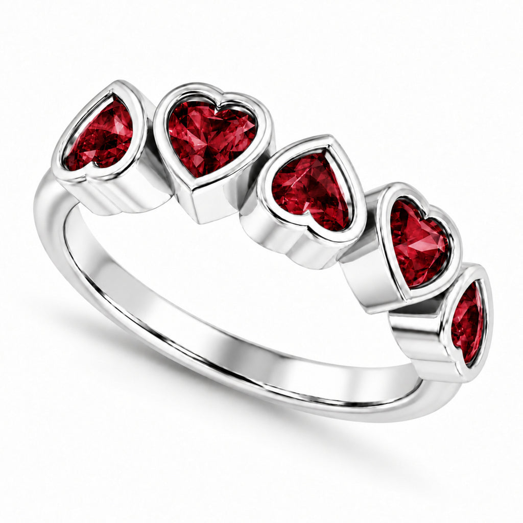 Five heart natural Mozambique garnet ring in Silver — reference tilt main view