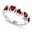 Five Heart Natural Mozambique Garnet Bezel-Set Ring in Sterling Silver (1.6ct)