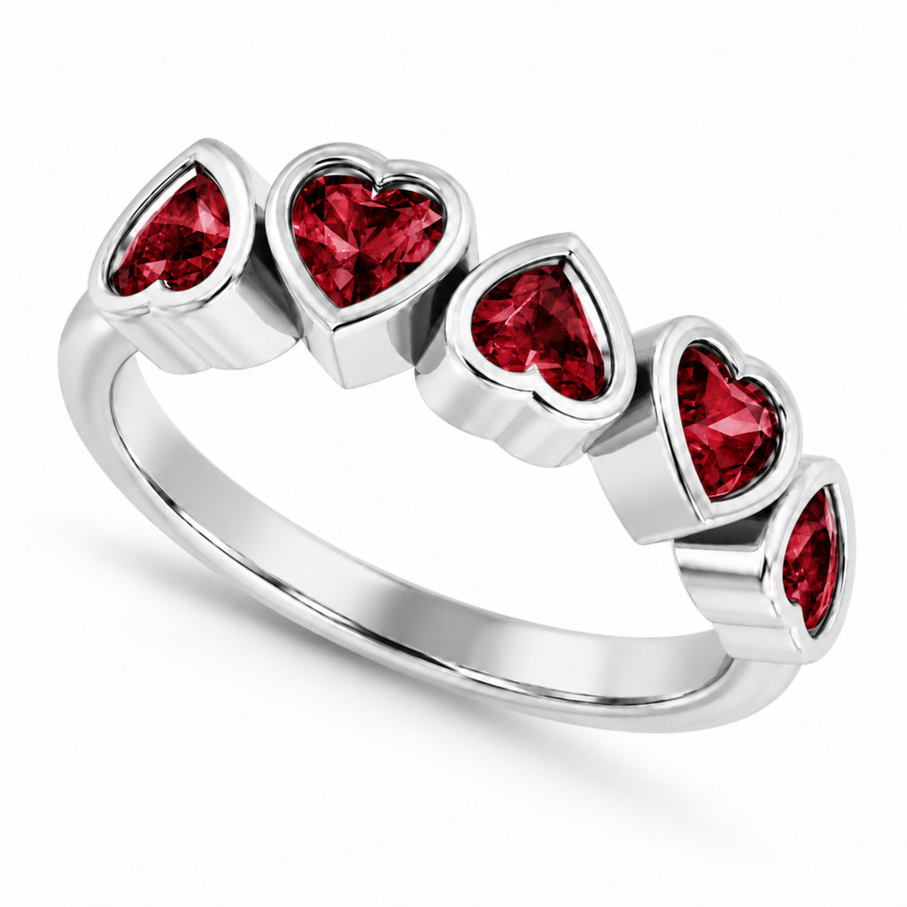 Five heart natural Mozambique garnet ring in WhiteGold — reference tilt main view