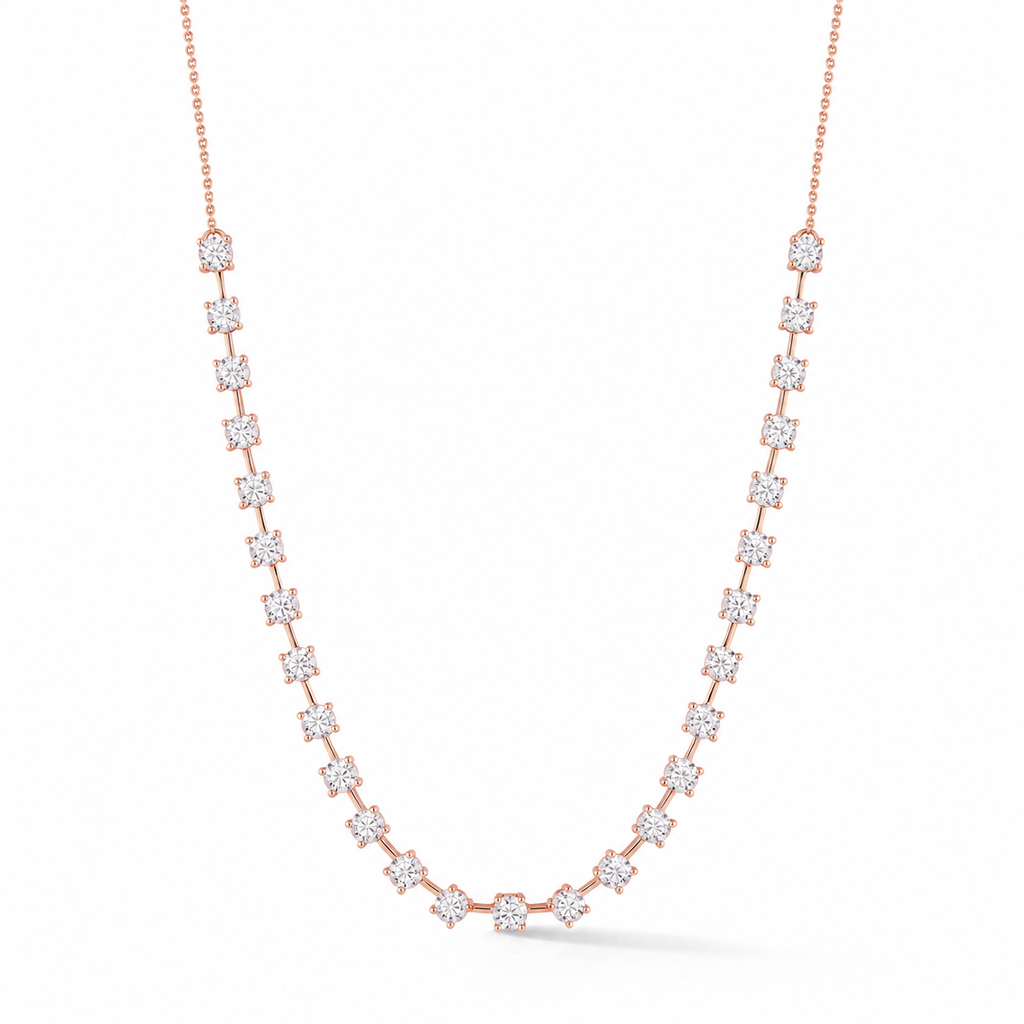 Interval diamond tennis necklace 14K rose gold 1.00ct — main view with larger round diamonds