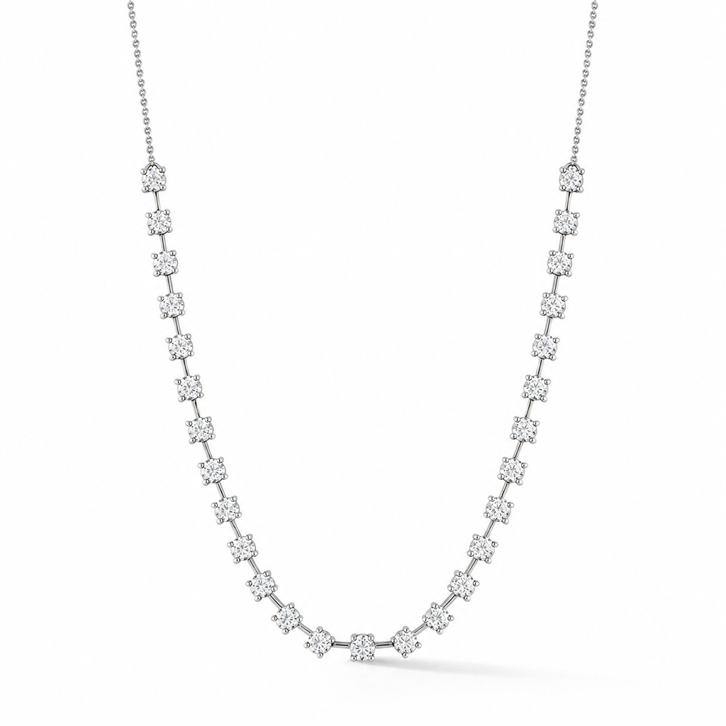 Interval diamond tennis necklace 14K white gold 1.00ct — larger round diamonds, main view