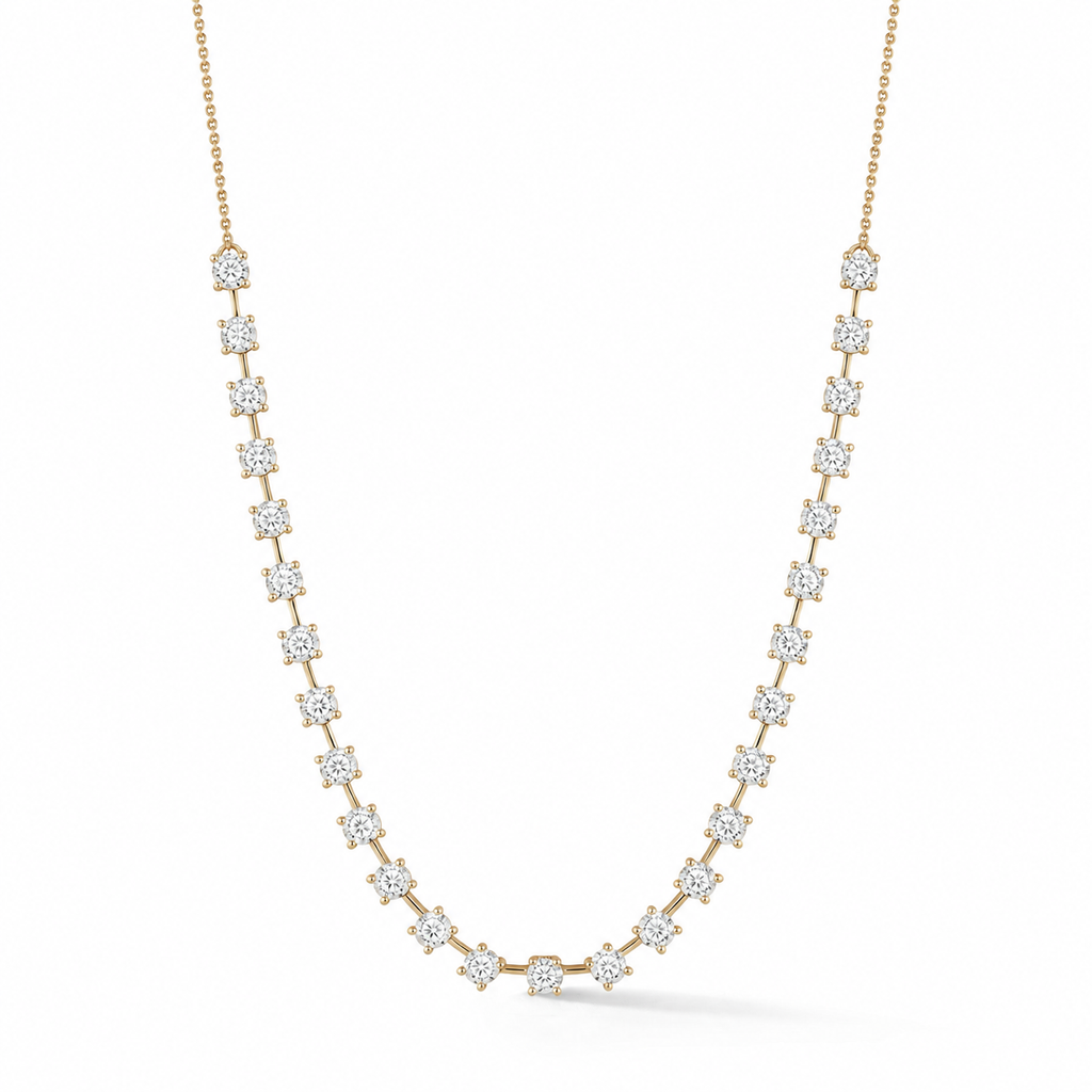 Interval diamond tennis necklace 14K yellow gold 1.00ct — larger round diamonds, main view