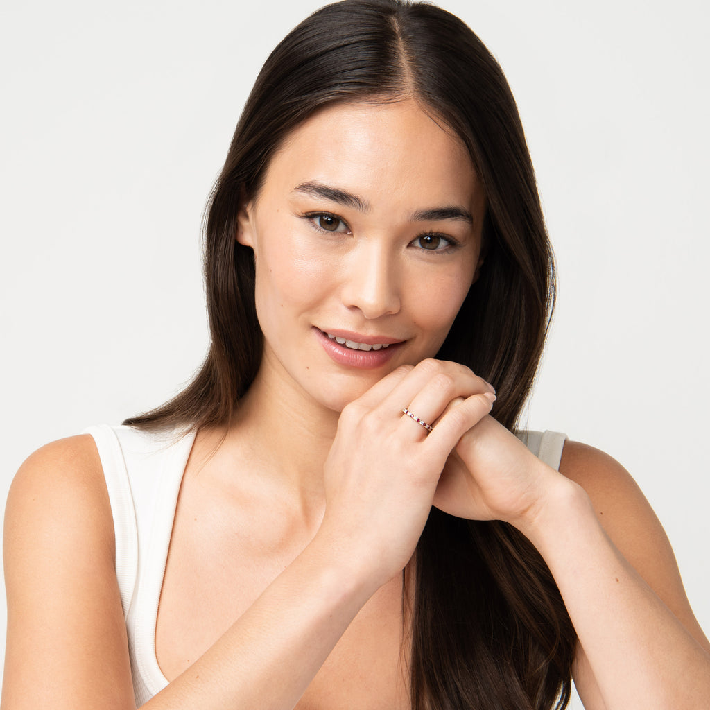 Ruby & Diamond Eternity Ring Band 14k White Gold (1.07ct)