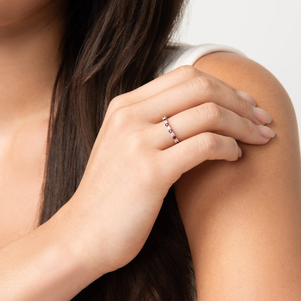 Ruby & Diamond Eternity Ring Band 14k White Gold (1.07ct)