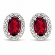 Oval Lab Ruby & Lab Diamond Halo Stud Earrings 14K White Gold 1.22ct