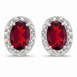 Oval Ruby & Diamond Halo Stud Earrings 14K White Gold 2.12ct