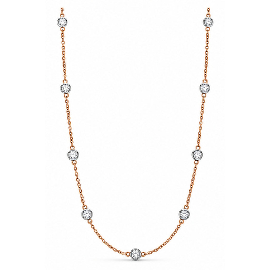 Lab Diamonds By The Yard Station Necklace 14k Rose Gold Chain with White Gold Bezels (1.00ctw)
