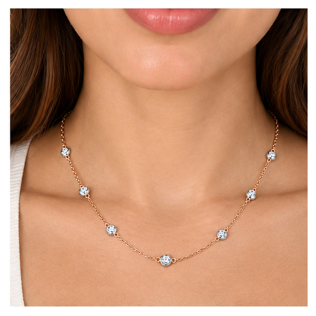 Lab Diamonds By The Yard Station Necklace 14k Rose Gold Chain with White Gold Bezels (1.00ctw)