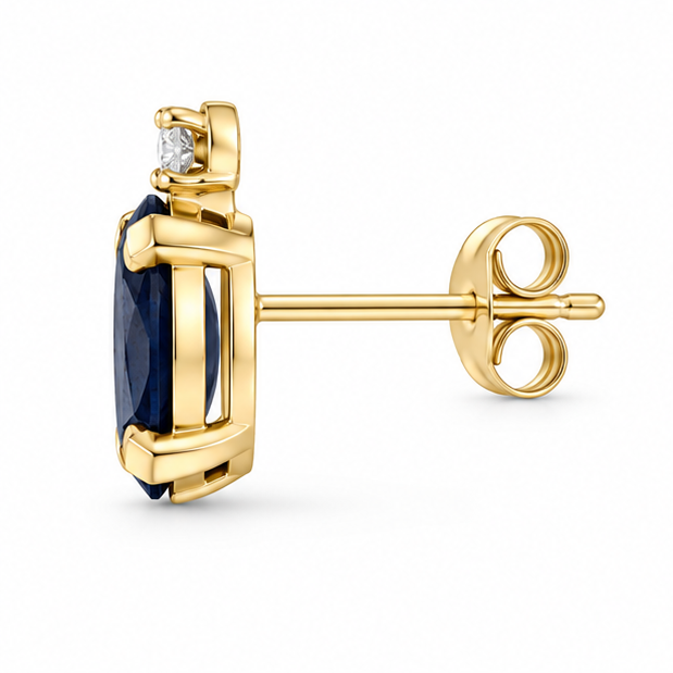 Oval Blue Sapphire and Diamond Studs Earrings 14k Yellow Gold (1.12ct)