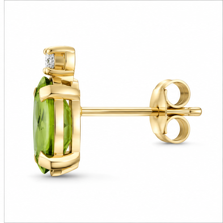 Oval Peridot and Diamond Studs Earrings 14k Yellow Gold (1.12ct)
