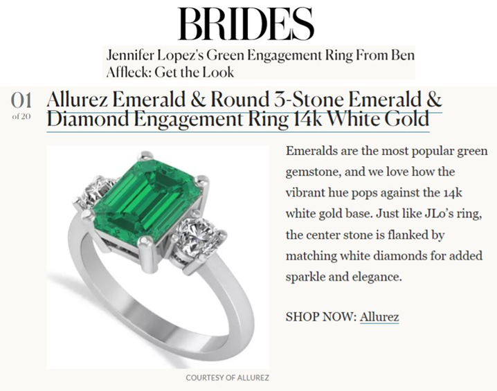 Allurez Emerald & Round 3-Stone Emerald & Diamond Engagement Ring 14k White Gold