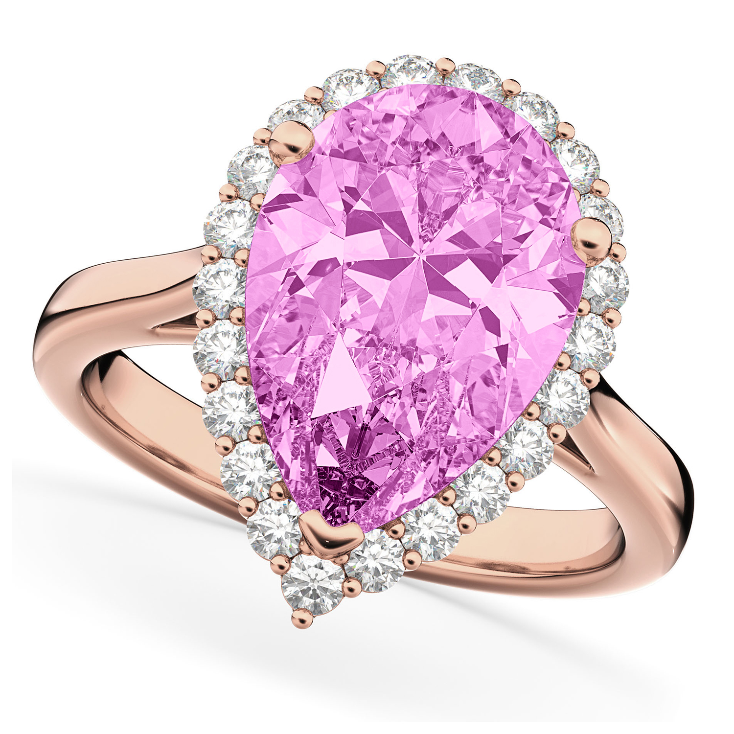 Pear Cut Halo Pink Sapphire Diamond Engagement Ring 14K Rose Gold 8.34ct