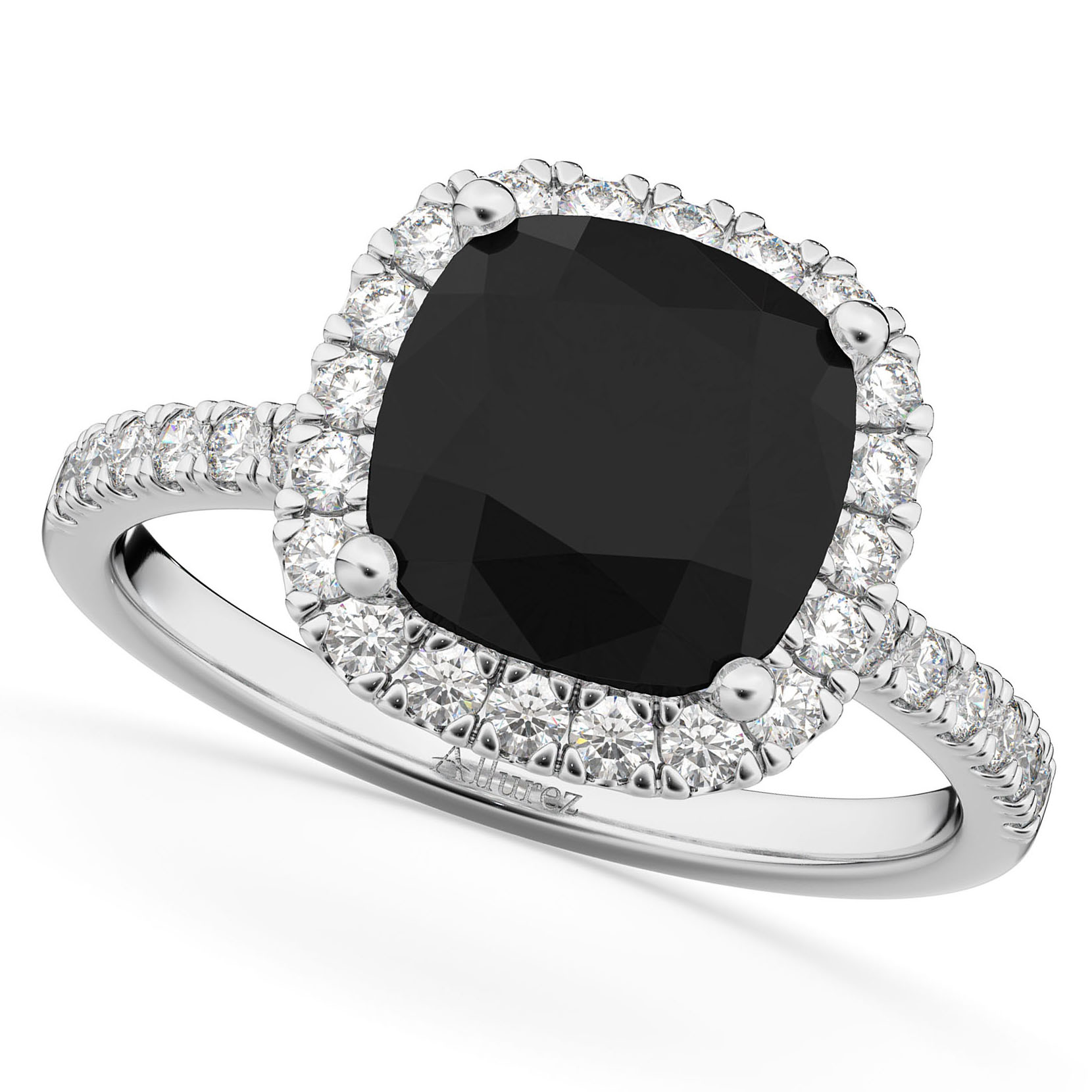 Cushion Cut Black Diamond Engagement Ring 14k White Gold 2 55ct